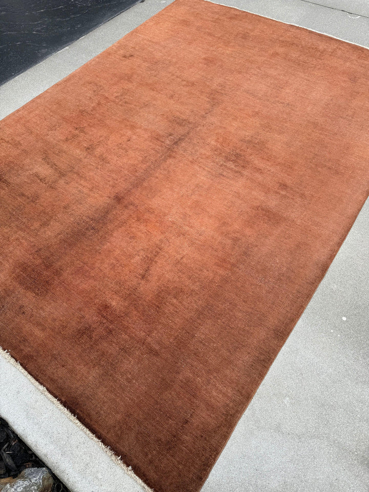 6x8 (182x244) Handmade Afghan Rug | Vermillion Chocolate Brown Terracotta | Wool Hand Knotted Minimalist