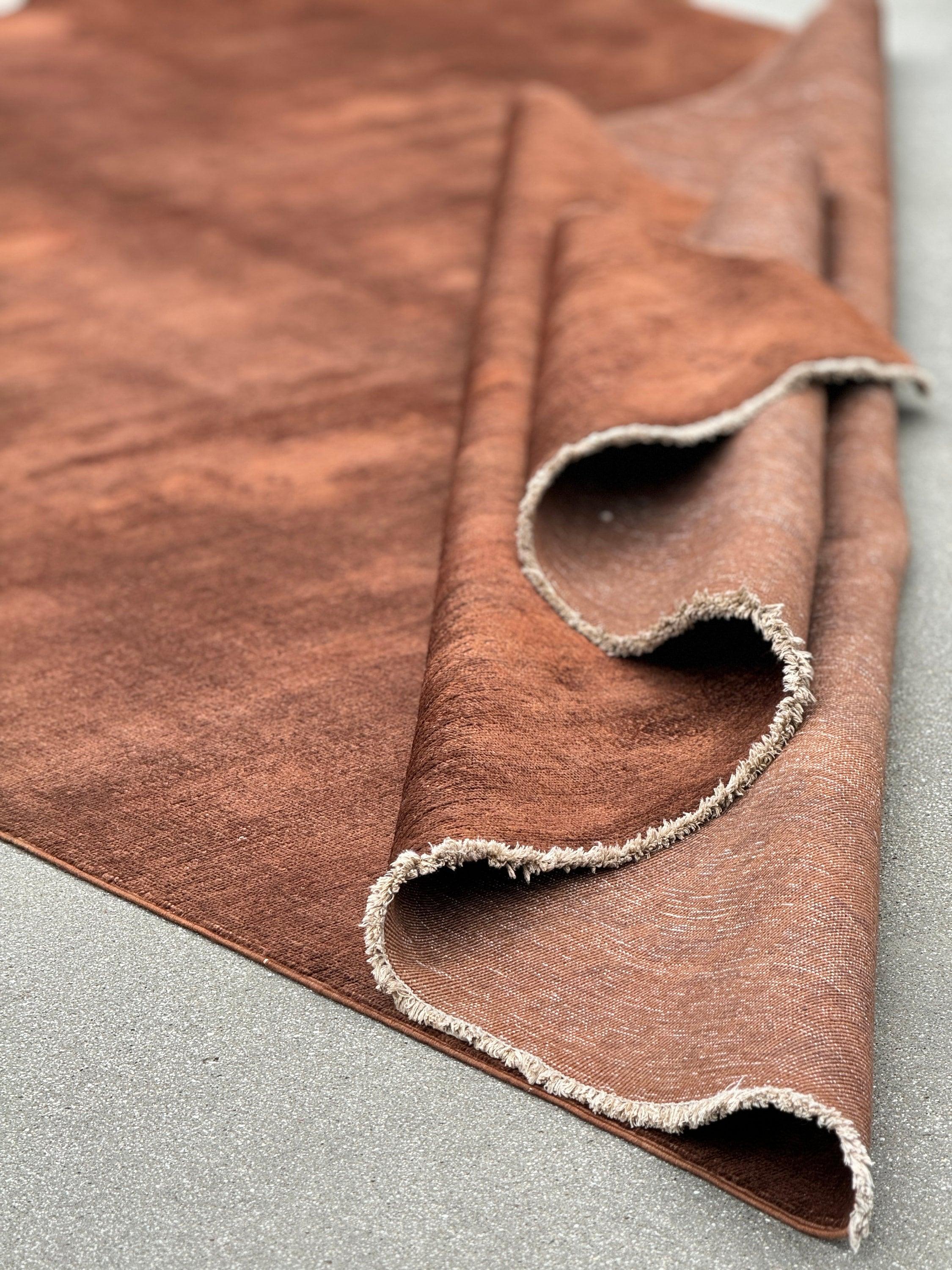 6x8 (182x244) Handmade Afghan Rug | Vermillion Chocolate Brown Terracotta | Wool Hand Knotted Minimalist