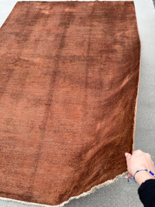 6x8 (182x244) Handmade Afghan Rug | Vermillion Chocolate Brown Terracotta | Wool Hand Knotted Minimalist
