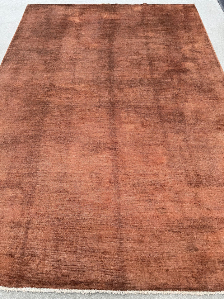 6x8 (182x244) Handmade Afghan Rug | Vermillion Chocolate Brown Terracotta | Wool Hand Knotted Minimalist