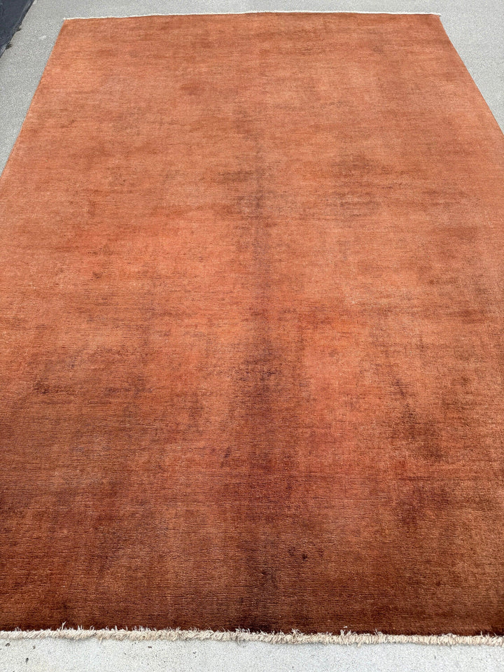 6x8 (182x244) Handmade Afghan Rug | Vermillion Chocolate Brown Terracotta | Wool Hand Knotted Minimalist