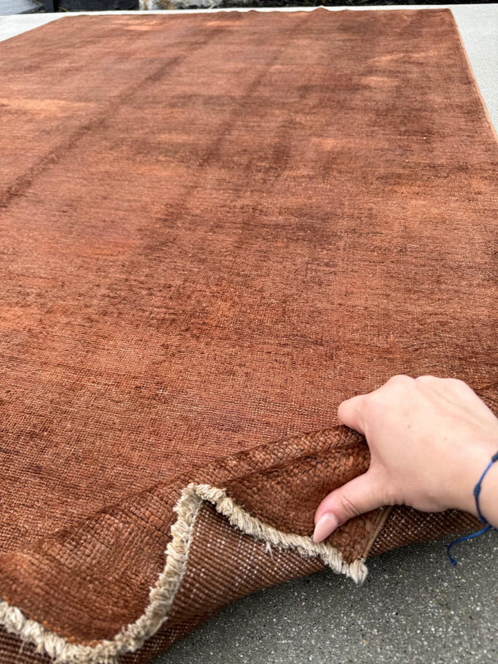 6x8 (182x244) Handmade Afghan Rug | Vermillion Chocolate Brown Terracotta | Wool Hand Knotted Minimalist