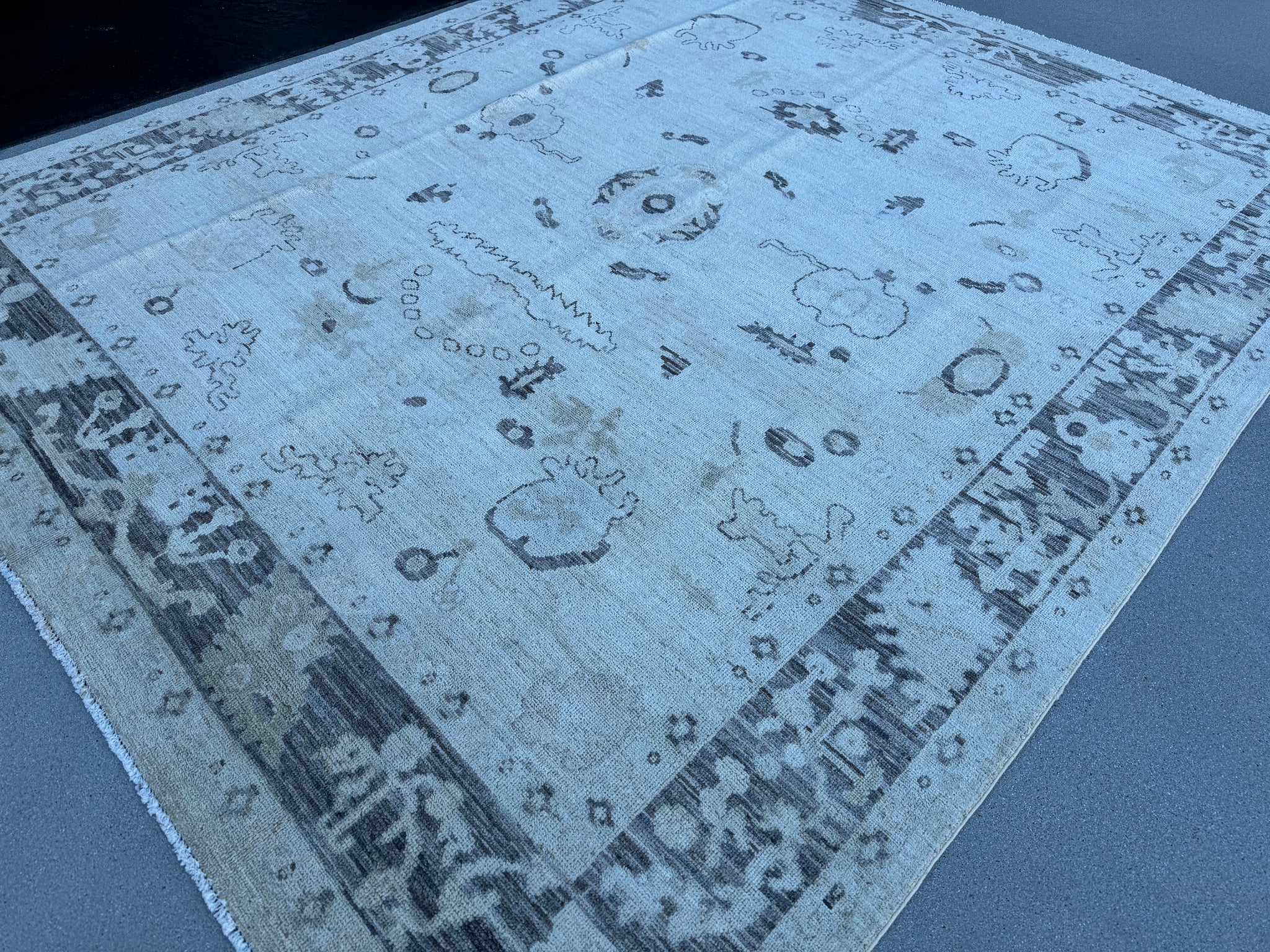 8x10 (240x300) Handmade Afghan Rug | Ivory White Cream Slate Charcoal Grey Gray Taupe | Wool Hand Knotted Oushak Floral