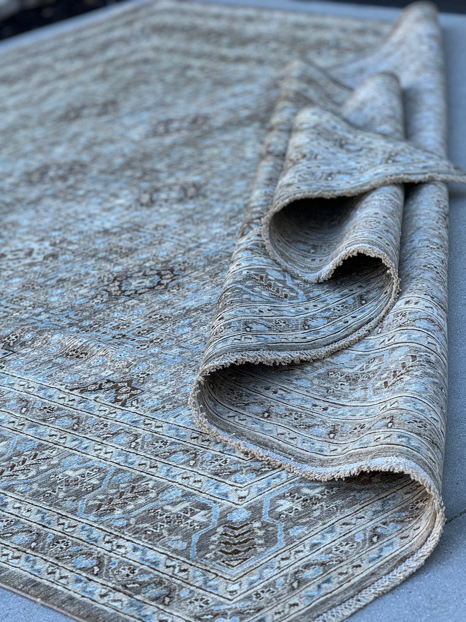 8x10 (244x305) Handmade Afghan Rug | Light Grey Powder Blue Cream Ivory Black Chocolate Denim Blue Taupe | Wool Hand Knotted Medallions
