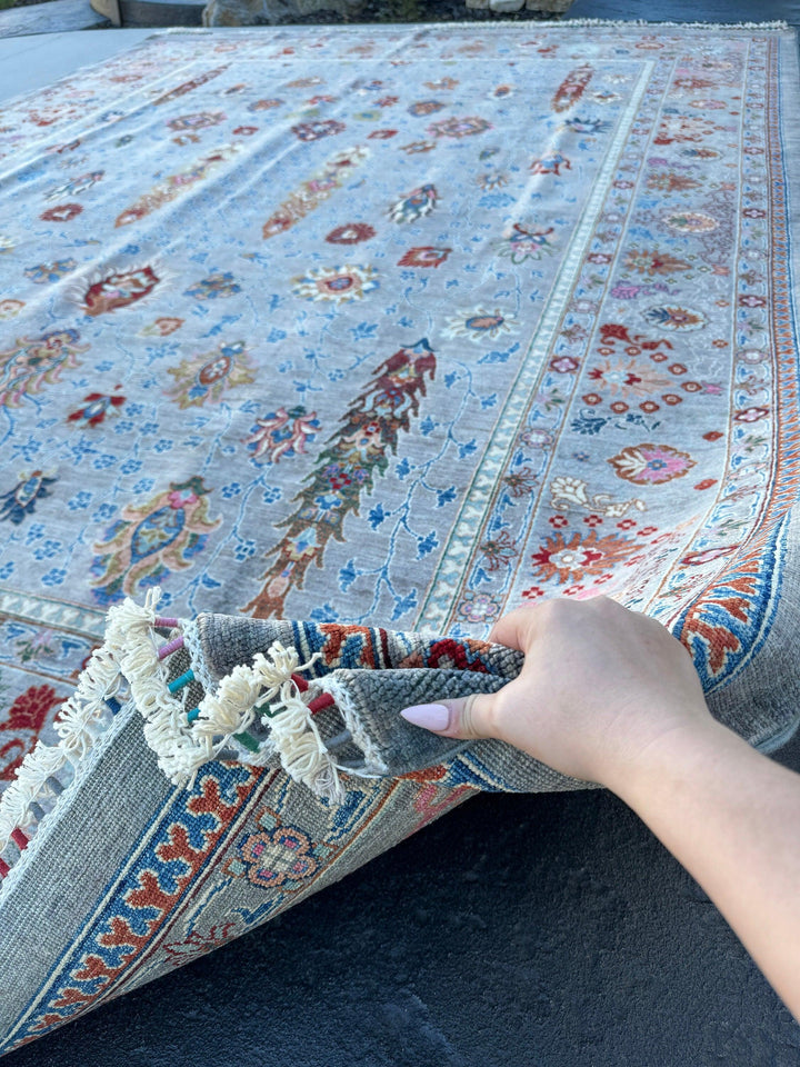 9x12 Handmade Afghan Rug | Grey Charcoal Sky Baby Royal Denim Blue Teal Burgundy Maroon Olive Sage Green Terracotta Rust Ivory Baby Pink