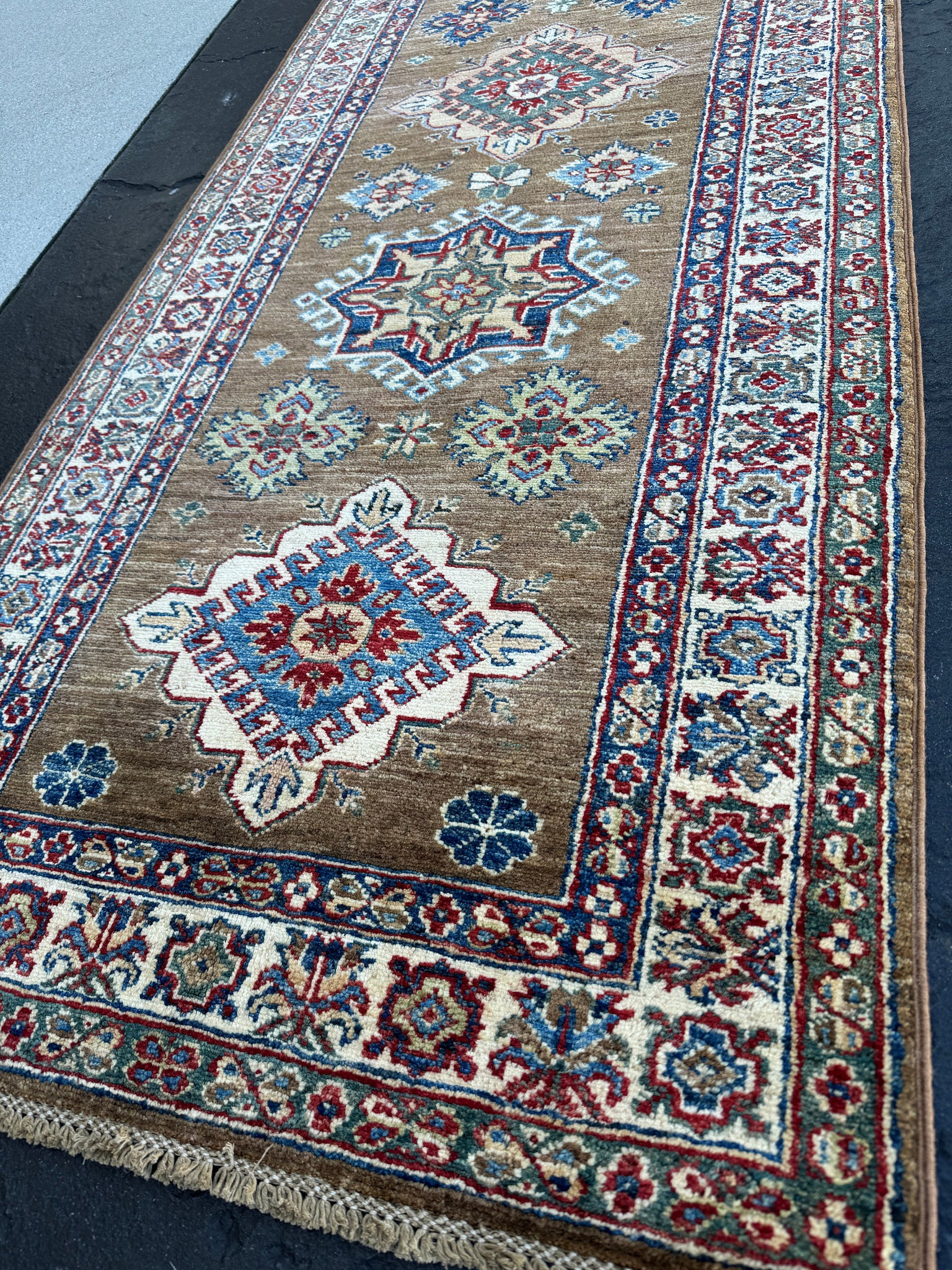 3x10 (90x305) Handmade Afghan Runner Rug | Olive Mint Green Walnut Brown Denim Sapphire Blue Ivory Cream Brick Ruby Red | Wool Kazak