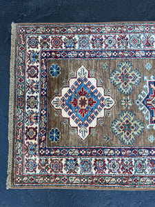 3x10 (90x305) Handmade Afghan Runner Rug | Olive Mint Green Walnut Brown Denim Sapphire Blue Ivory Cream Brick Ruby Red | Wool Kazak